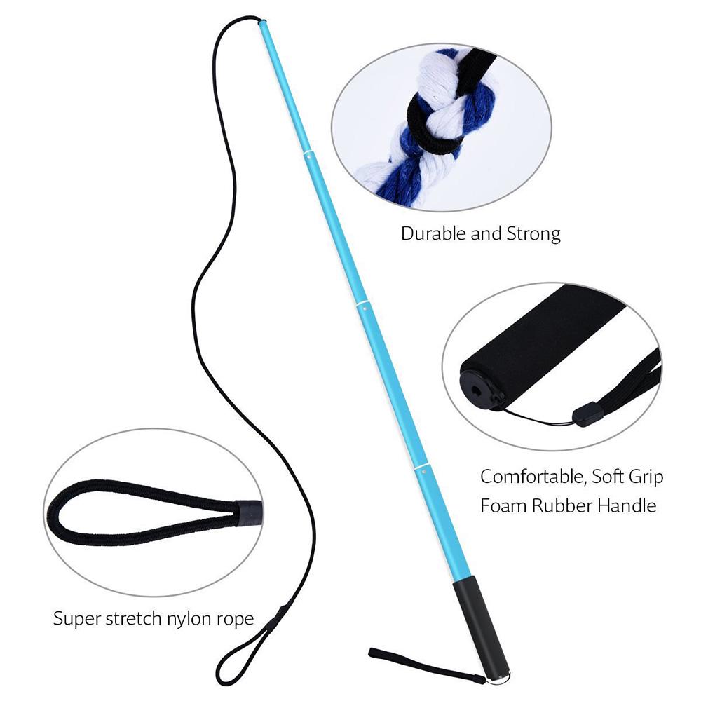 Blue Small Size Dog Extendable Teaser Wand Foldable Lightweight Dog Training Stick Toy for Outdoor