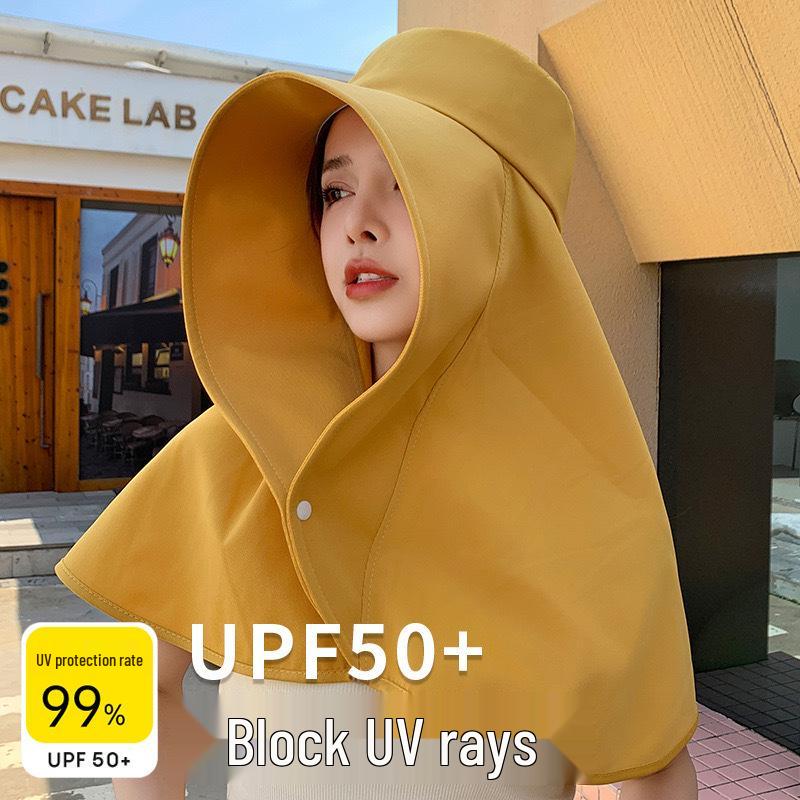 Women's Sun Hat with Large Brim, Neck Protection, UV Face Covering, and Ponytail Opening