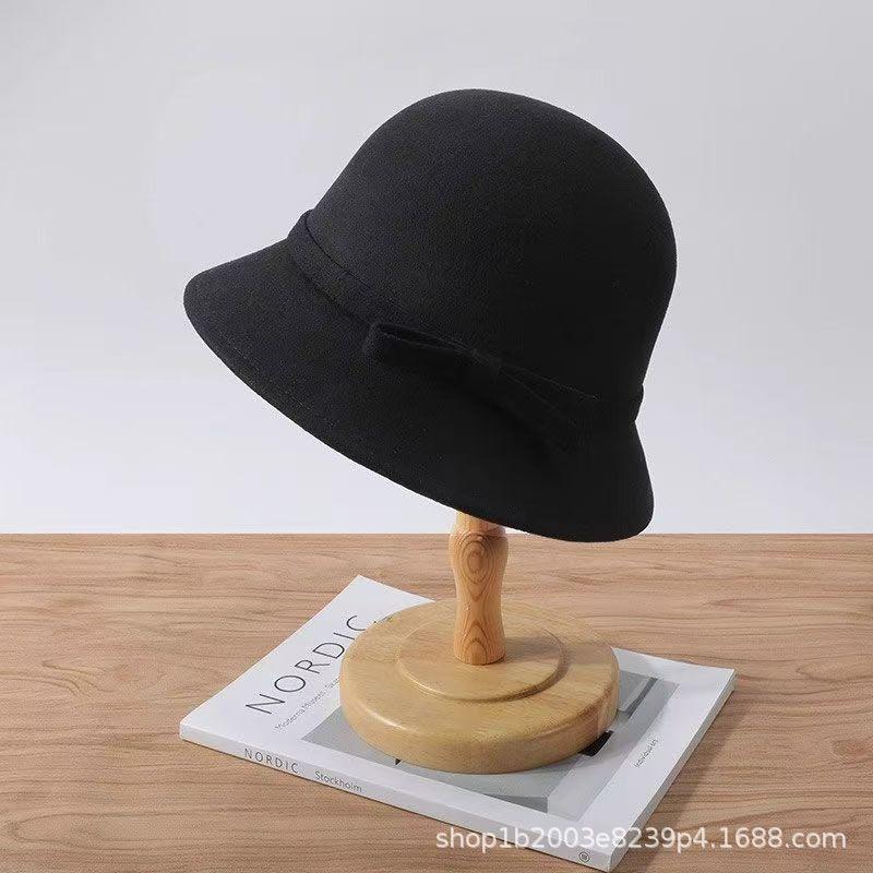 Women S Vintage Wool Bow Fisherman Hat Autumn Winter Elegant White