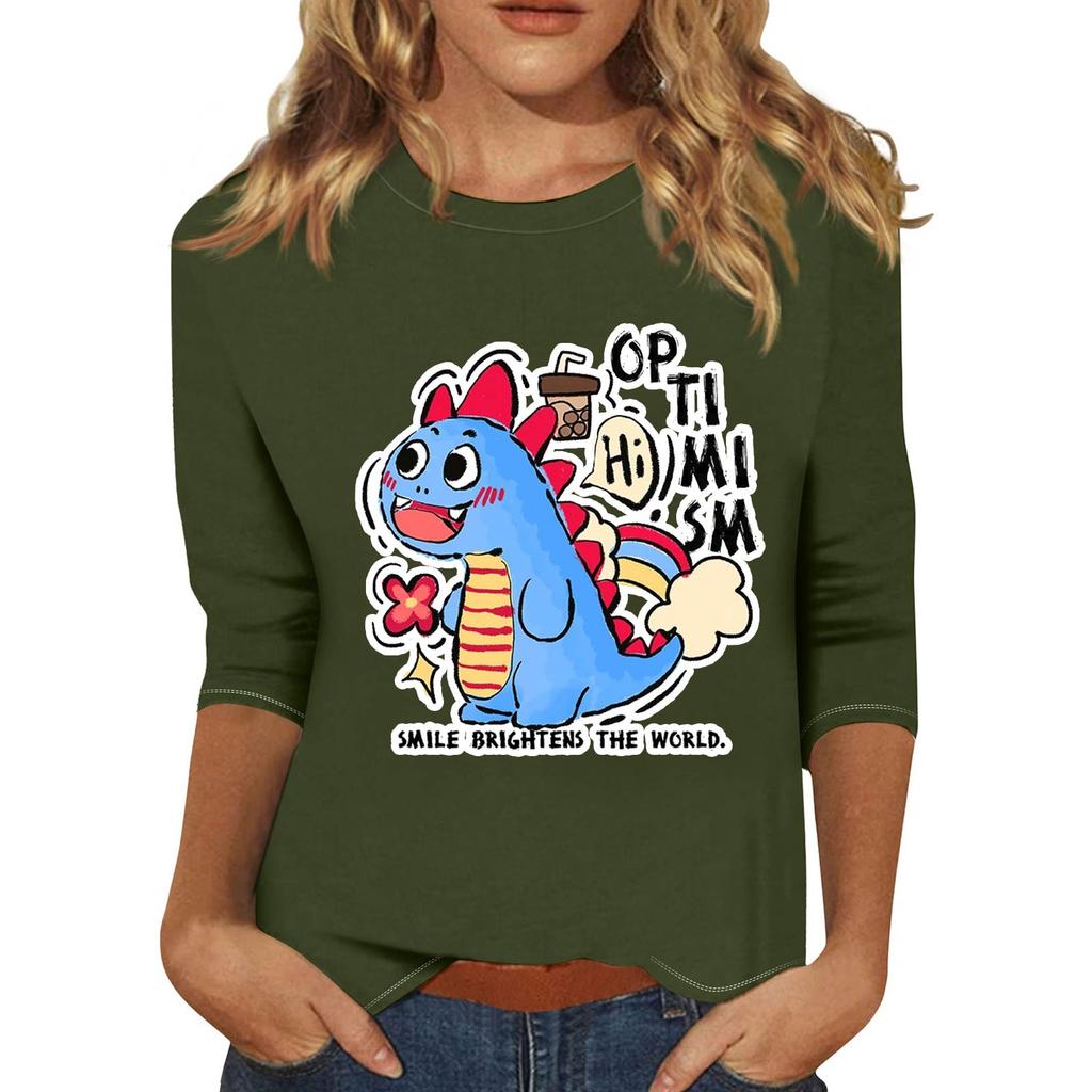 Pullover da donna con colletto stampato, manica a tre quarti, casual e alla moda