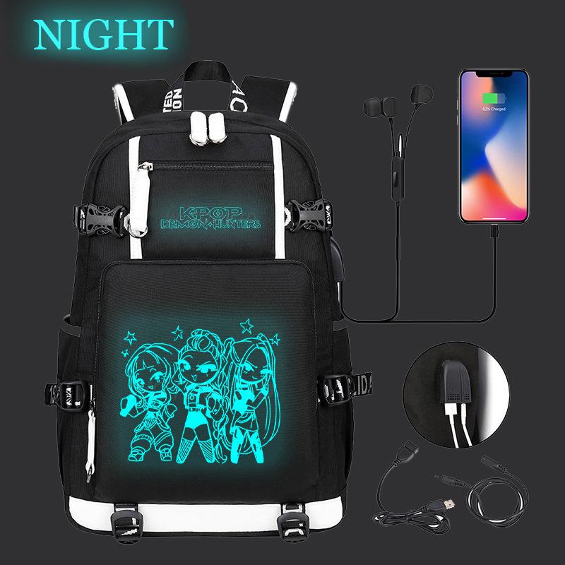 Kpop Demon Hunters Luminous School Bag Multifunctional with USB Backpack Fashion Student Casual Backpack