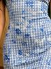 Blue White Geometric Square Print One Shoulder Spaghetti Strap Bodycon Midi Dress Elegant Cocktail Dress