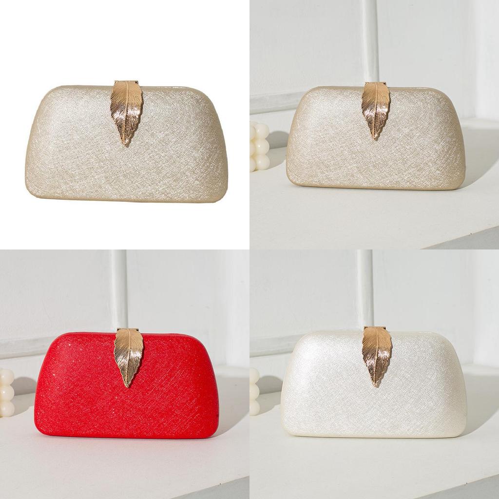 Classic Pu Evening Bag With Metal Leaf Lid And Structured Design For Party Wear