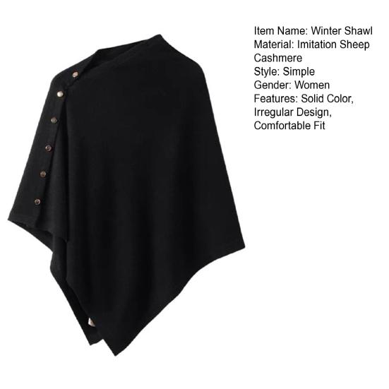 Winter Shawl Solid Color Buttons Closure Autumn Winter Shawl Tops Solid Color Soft Cozy Thickened Women Shawl