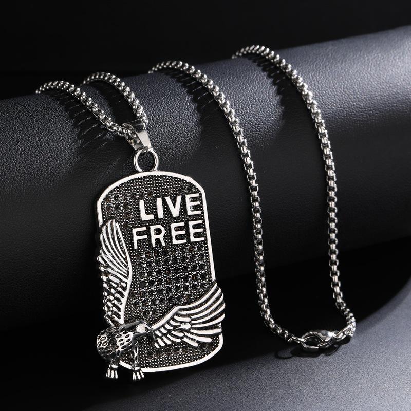 Europäischer & Amerikanischer Adler Herren Hip Hop Quadratischer Anhänger Edelstahl Halskette - Unisex Street Style Pullover Kette