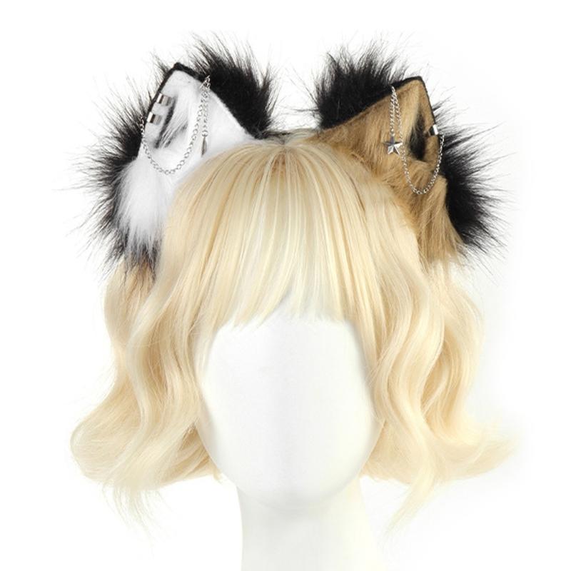 Faux Furs Animal Ear Headdress for Cosplay Anime Parties Adjustable Shape Headwear