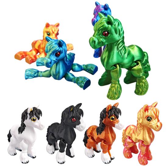 3D-gedrucktes Pferdeornament Niedliche bewegliche Pferdefigur Flexibles Tier-Fidget-Spielzeug für interaktives Spielen, Stressabbau und zur Ausstellung