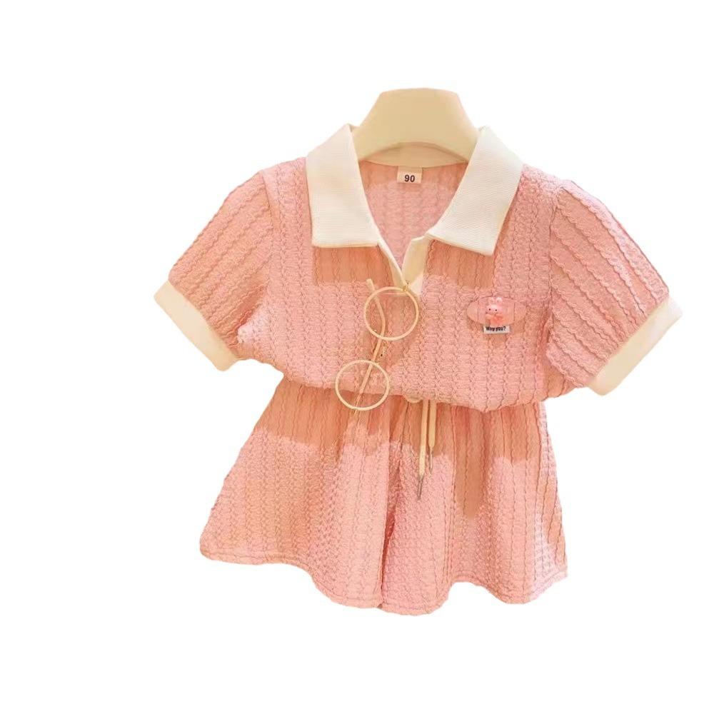 

Милый повседневный комплект из 2 предметов для девочек с короткими рукавами и брюками, летняя спортивная одежда для комфорта 90 розовый