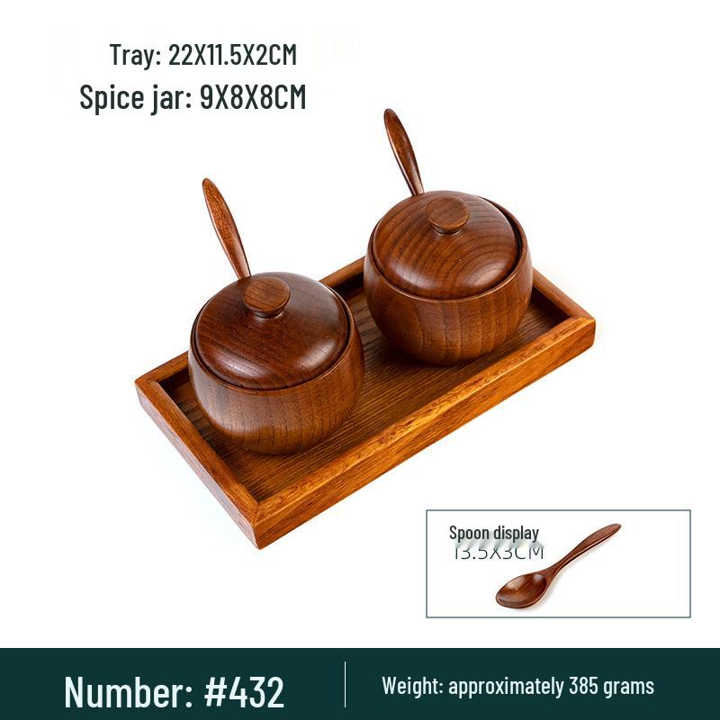 Japanese Retro Wooden Condiment Jar with Lid - Solid Jujube Wood Kitchen Salt Box