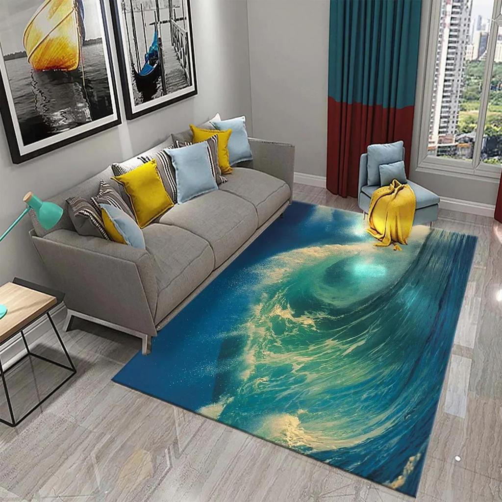 Japanese-style Sea Wave Carpet Floor Mat Entrance Doormat Home for Living Room Bathroom Bedroom Soft Non-slip Absorbent Area Rug