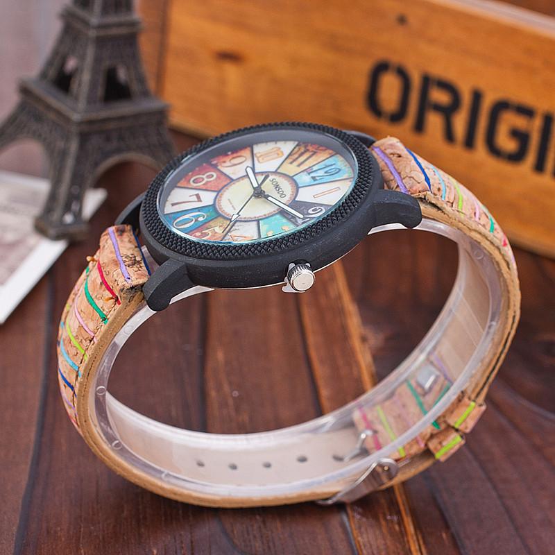 Classic Leather Watch With Wooden Grain Dial For Casual Women Men