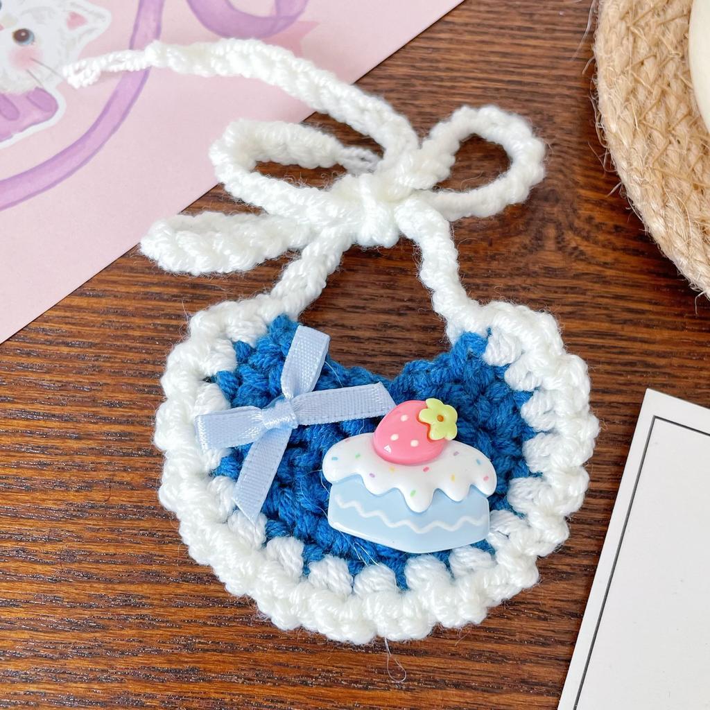 Peanut & Penguin Pattern Hand‑Crocheted Mini Pet Bib Cute Cartoon Saliva Towel for Kittens Small Dogs