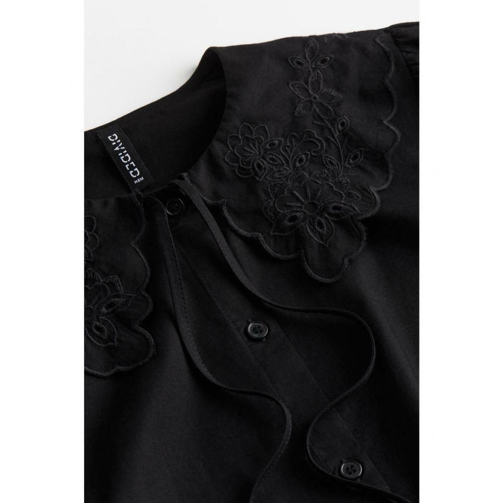 Buy H M Peter Pan Collar Cotton Shirt Black 1205974001 at
