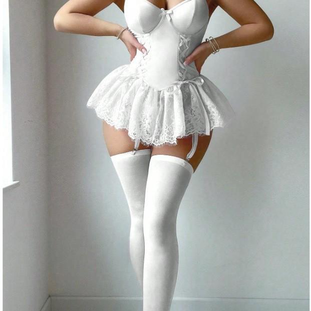 European & American Sexy Lace Bodysuit: Eyelash Lace Lingerie Mesh Nightgown