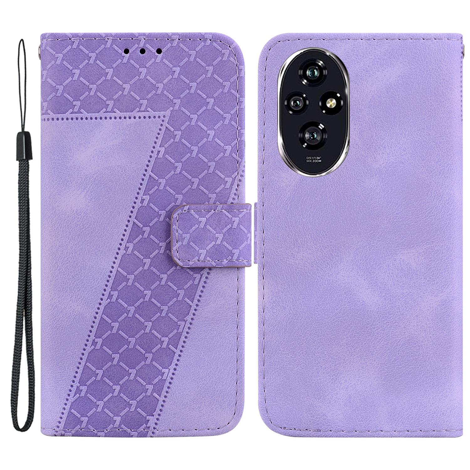 

For Honor 200 5G Stand Case Pattern Imprint Leather Wallet Phone Cover with Strap Purple