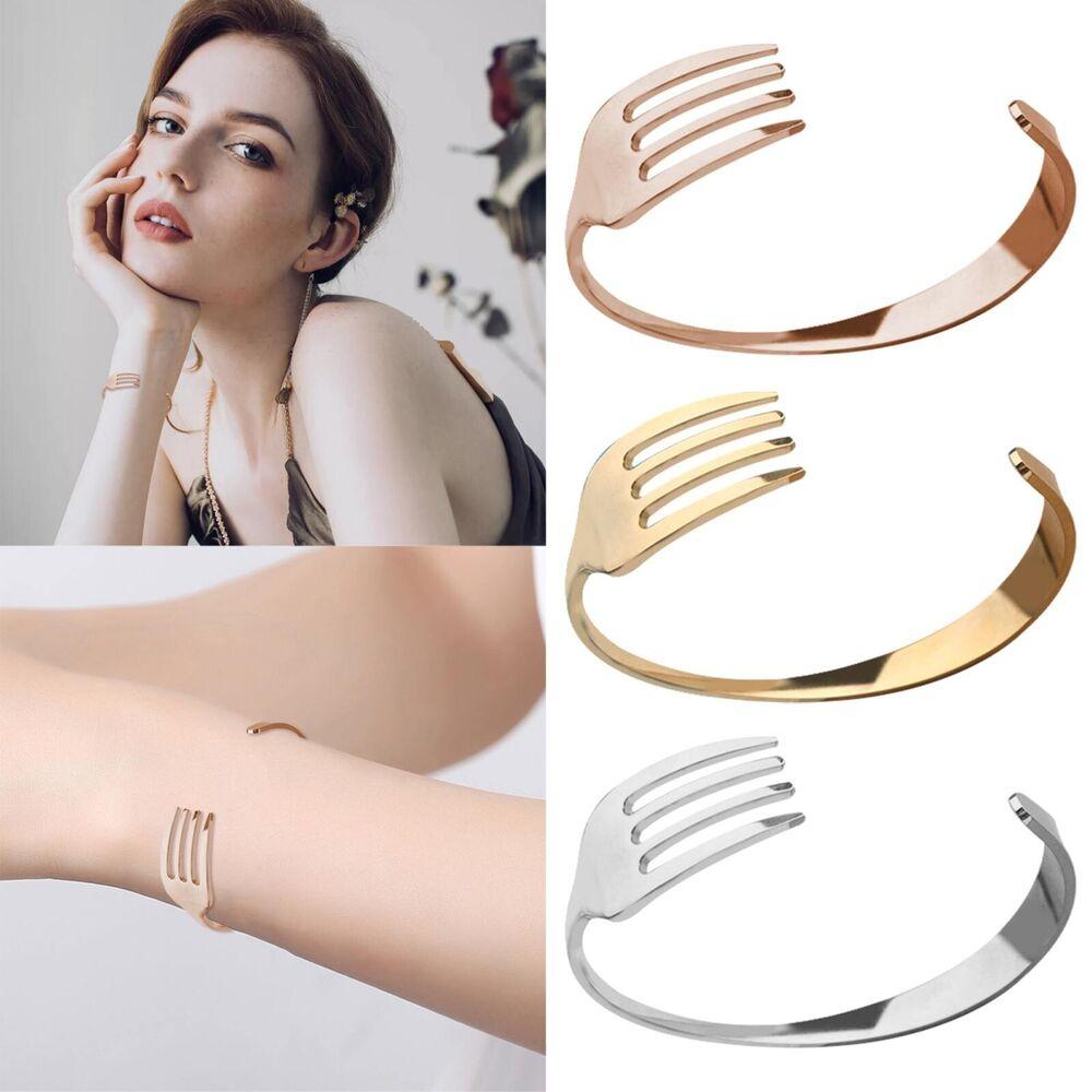 

Креативный браслет из нержавеющей стали с вилкой, подарок для пары, открытый браслет типа C