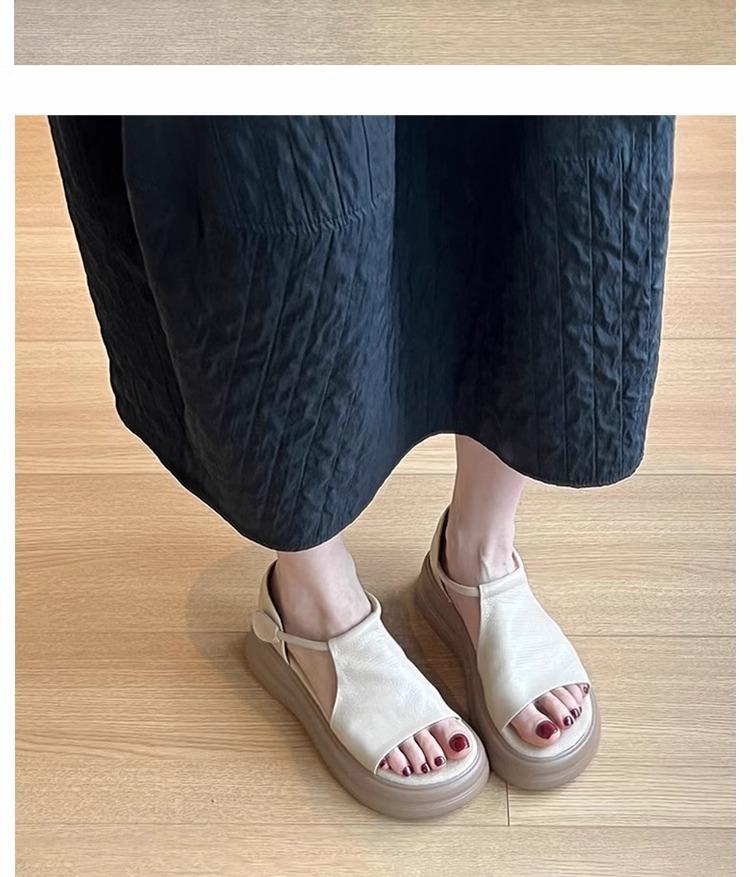 Super soft lambskin~ retro casual heightening platform sandals women's summer skirt beautiful versatile soft-soled Roman shoes