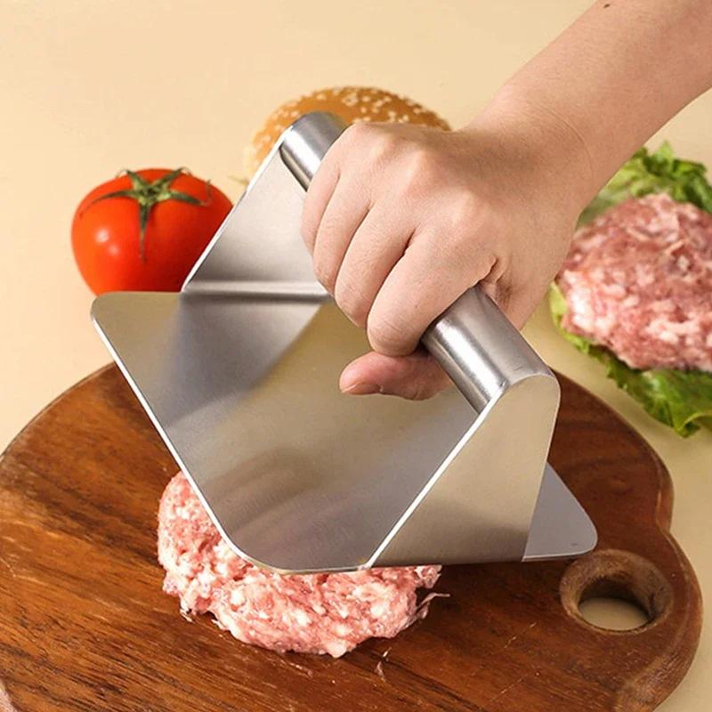 Burger Press Stainless Steel Non-Stick Meat Beef Grill Round Square Hamburger Smasher for Patty Maker Barbecue Cooking Supplies