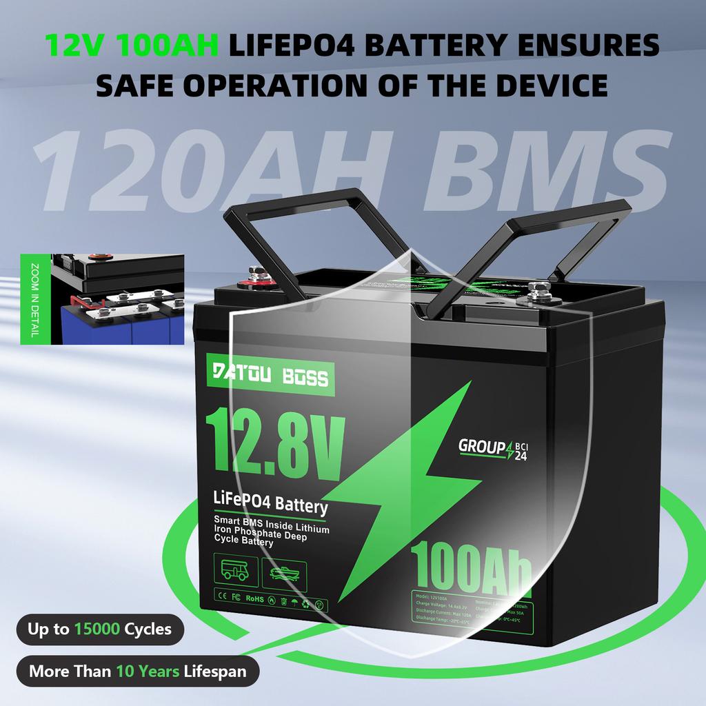 Batterie Ioni di Litio LiFePO4 12V 100AH Germania Magazzino UE BMS 100A Adatte per Campeggio, Camper, Sistema di Energia Solare per la Casa