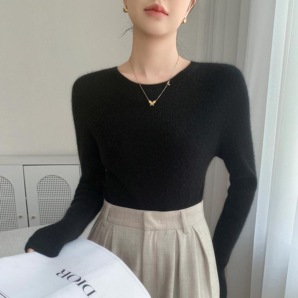 Women's Slim Fit Cashmere Sweater - Long Sleeve, Round Neck, Autumn/Winter Knitwear, Skin-Friendly, Stylish Base Layer