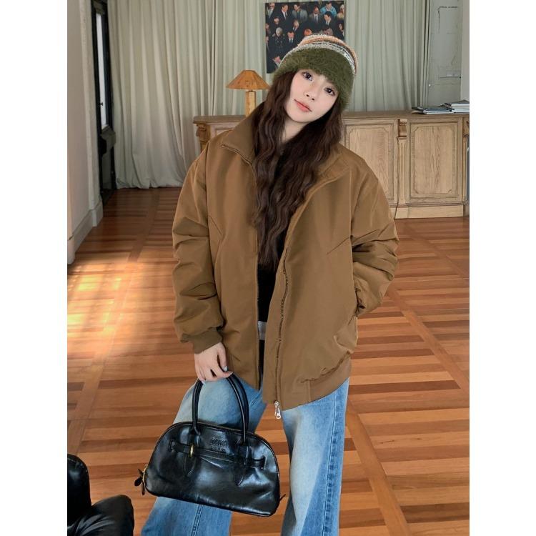 Retro Couple Pilot Bomber Jacket Women Winter Padded Baseball Coat High Street Vintage Cotton Jacket