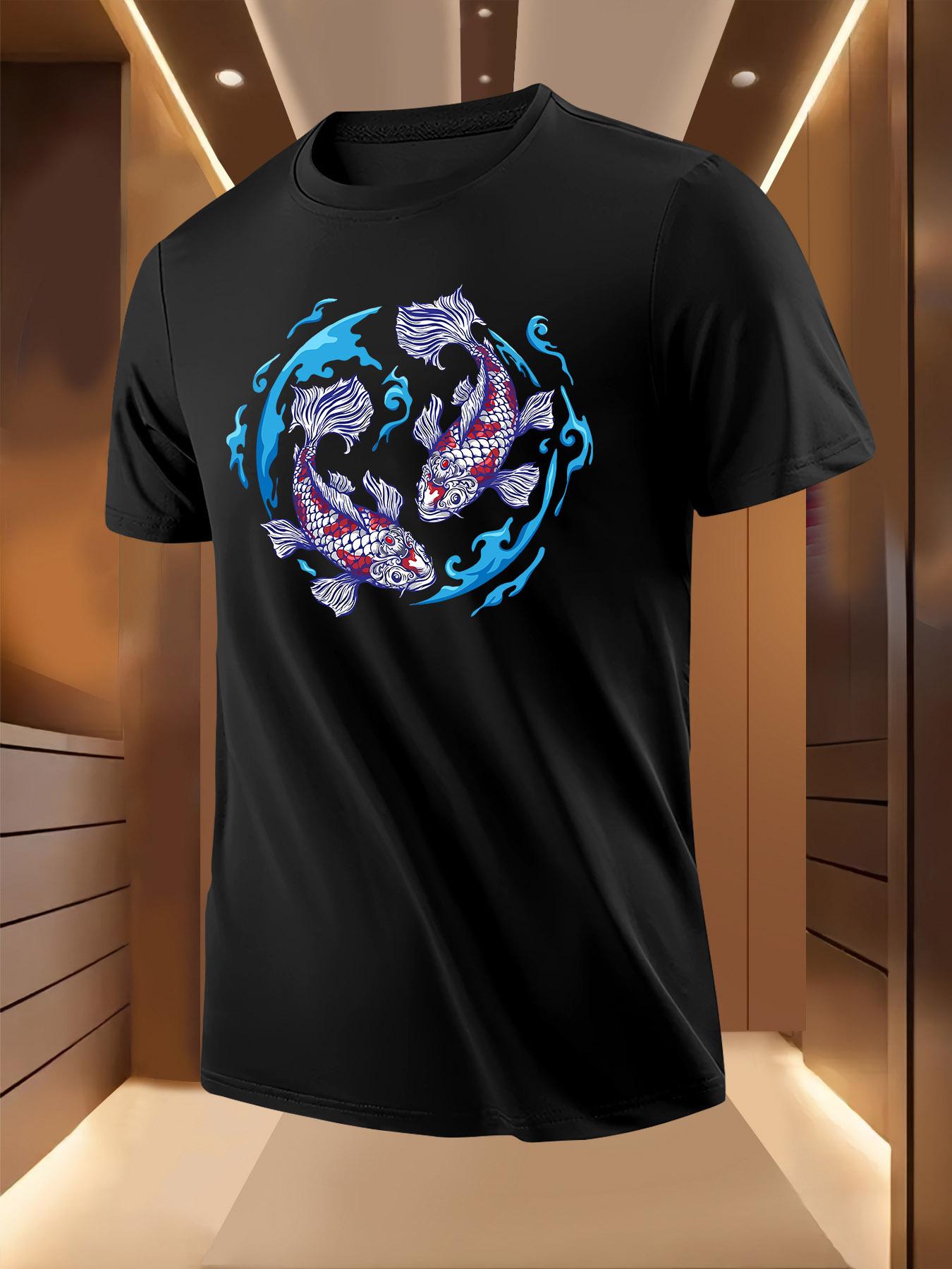 Summer Tshirt with Blue Koi Fish Water Splash Print XXL