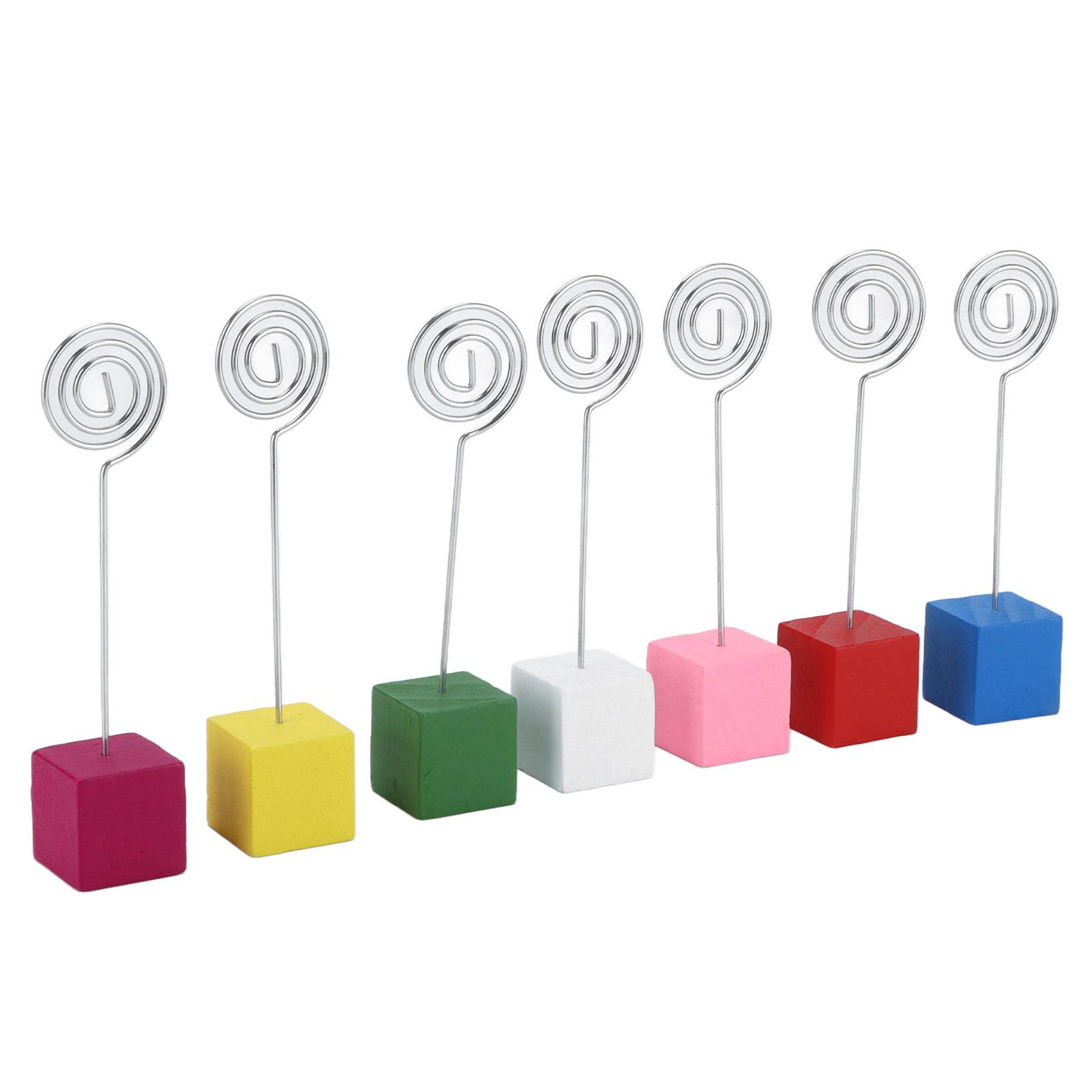 

7pcs Table Number Holders Colorful Wooden Simple Portable Card Stands for Photos Cards Notes Decoration