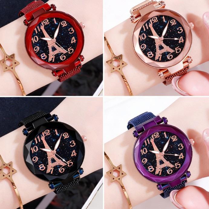 Fashion Digital Starry Sky Watches Women Mesh Band Quartz Wristwatches Ladies Magnet Watches Gift