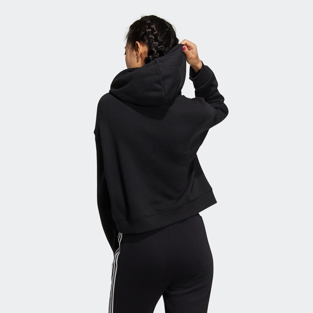 Adidas Neo Logo Print Cropped Sports Hoodie Women Tops Black GP5591