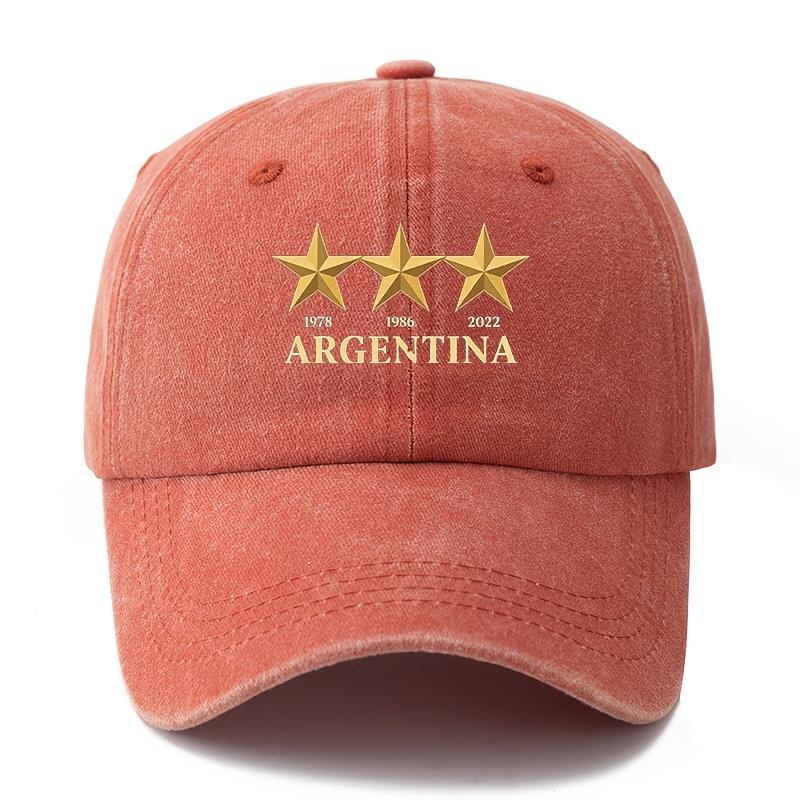 A Stylish And Versatile Unisex Baseball Cap Featuring a Printed Design with Three Stars Representing ARGENTINA This Classic Ret