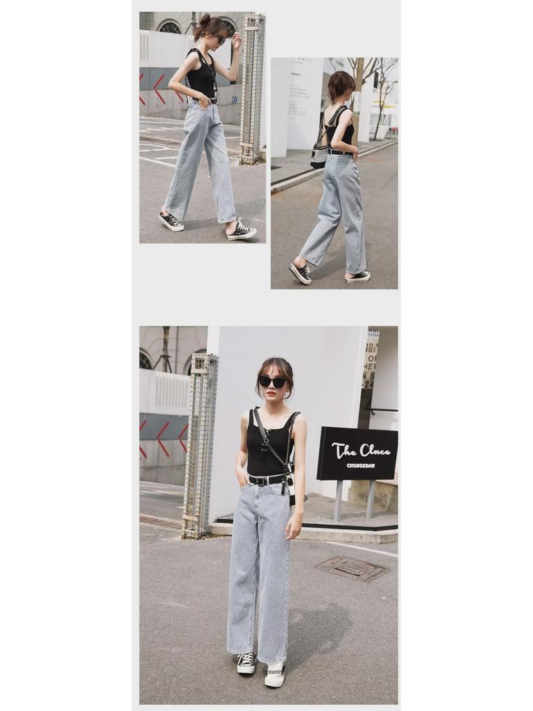 Retro High-Waist Wide-Leg Jeans im koreanischen Stil für Damen: Locker, Schmal, Fließend, Bodenlang, Perfekt für Frühling & Sommer.
