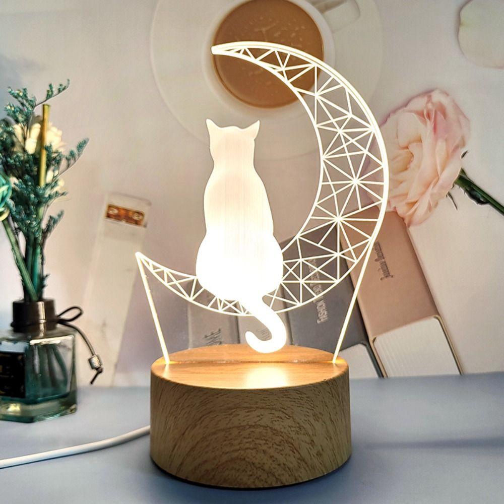 Led Moon Cat Figure Nightlight Creative Table Lamp Bedroom Decoration Sleep Lights  Kid Child