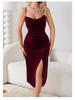 Fiyun Elegant Velvet Nightgown with Sexy Slit and Backless Design - European & American Style Home Set 651