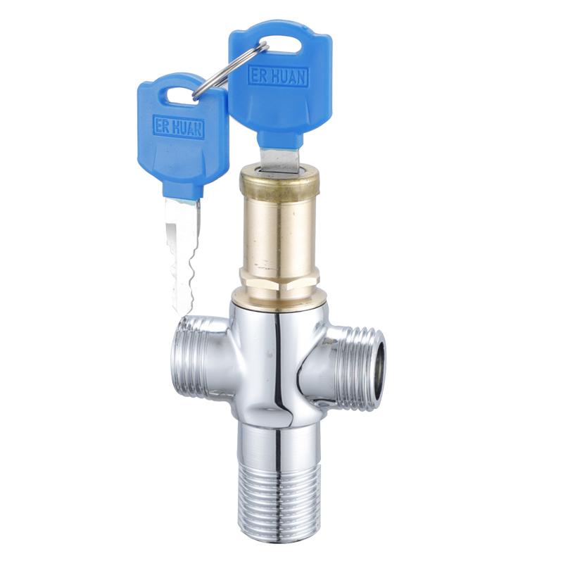 3 Way Home Office Key Angle Valve Faucet 1/2 90 Degree Lock Anti-theft Copper Angle Valve Taps Modern Design 3-Year Warranty