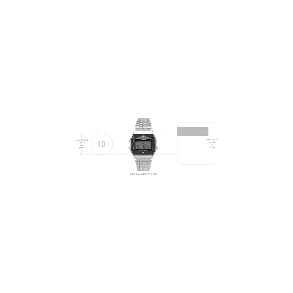 Casio A159WAD-1D Digital Watch Stainless Steel Band Water Resistant LED Display