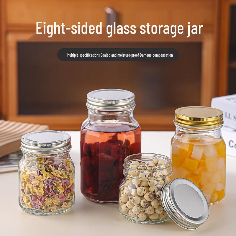 Octagonal Sealed Glass Mason Jar for Jam, Fruit, Pickles, or Storage