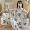 Short-Sleeved Pajamas Three-Piece Korean Version Of Sweet And Cute Cardigan Women'S Loungewear