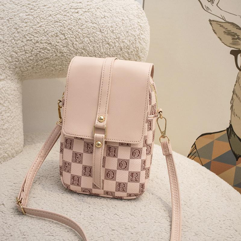 

Mobile phone bag women s new summer fashion simple shoulder plaid oblique span bag mobile phone small square bag розовый