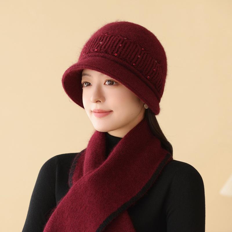 25 Autumn And Winter Warm Rabbit Fur Hat Women'S Middle-Aged And Elderly Cold-Proof Ear Protection Hat Fashionable Versatile Knitted Hat Big