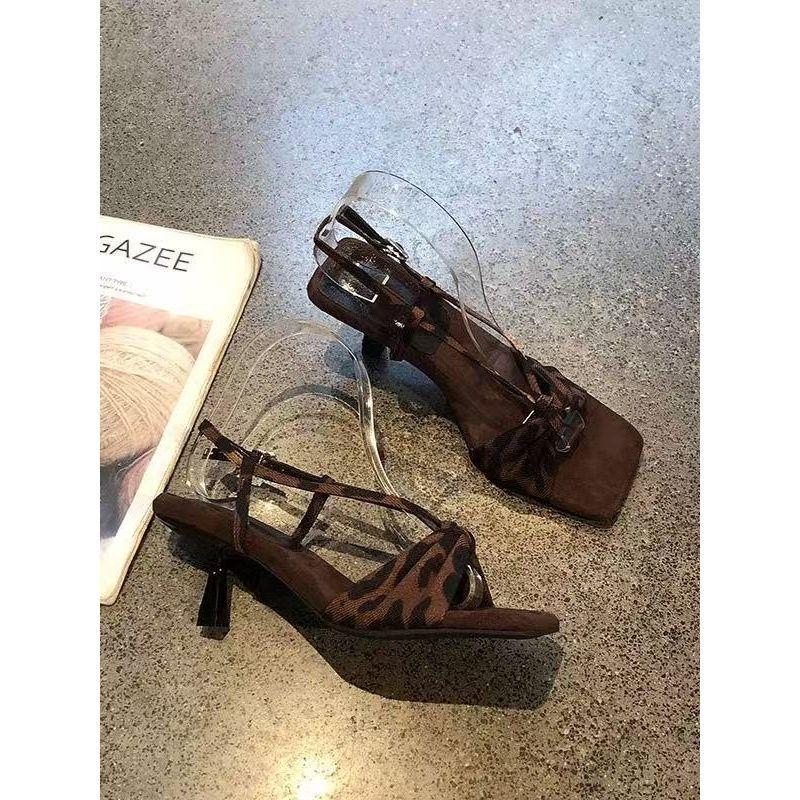 Bow Tie Flat Strap Sandals 5cm High Heels For Women