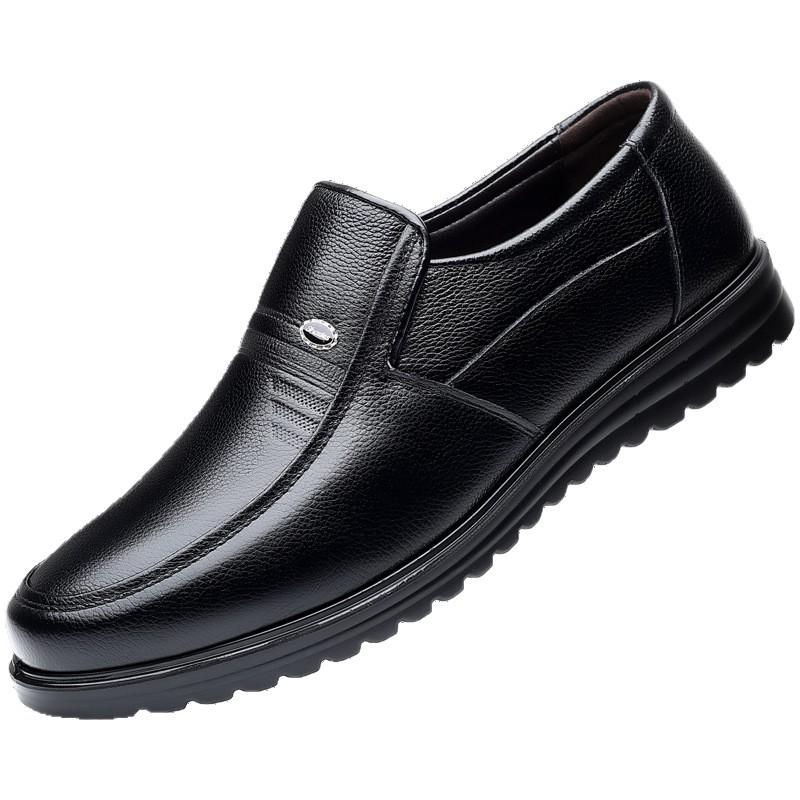 2025 Spring Men's Leather Shoes Business Leather Shoes Flat Heel Elderly Shoes Round Head Dress Work Leather Shoes