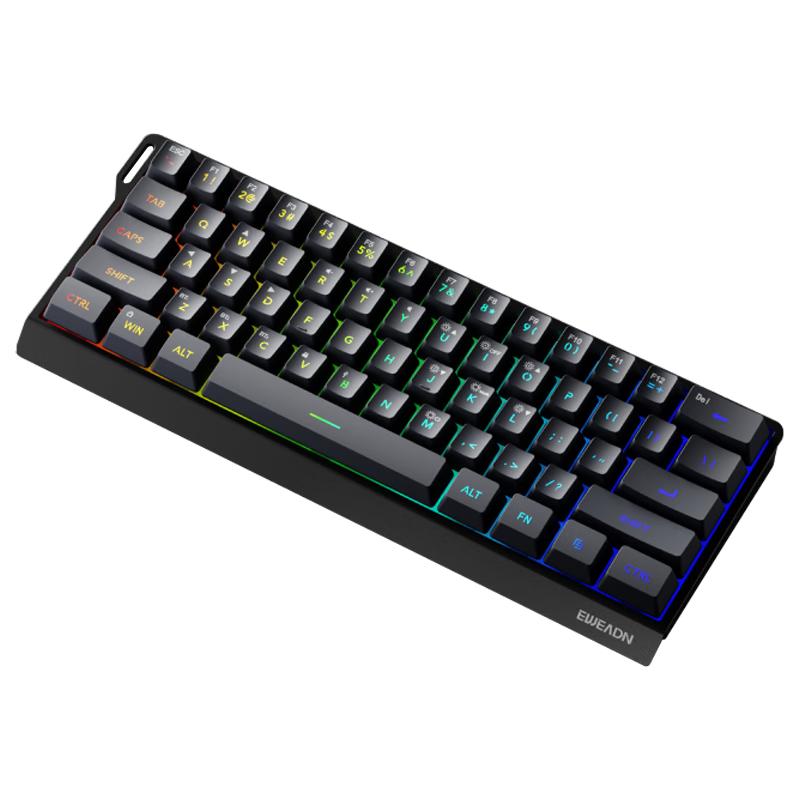 Teclado Sem Fio EWEADN F61 Com Fio Bluetooth Tri-modo Silencioso Sensação Mecânica Para Jogos Portátil Teclado de Membrana de 61 Teclas preto
