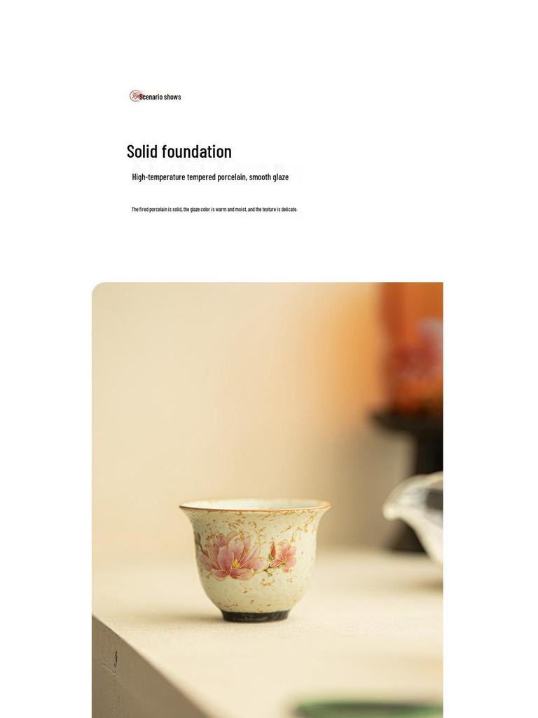 Chinese Style Blue & White Tea Cup with Red Magnolia Bird Design - Small, Anti-Scald Ceramic for Home Use