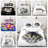3D Printed Pet Cat Bedding Set, White Pure Down Duvet Cover and Pillowcase 2/3pc, Single Double Bed, All Sizes Duvet Cover Set, Gift