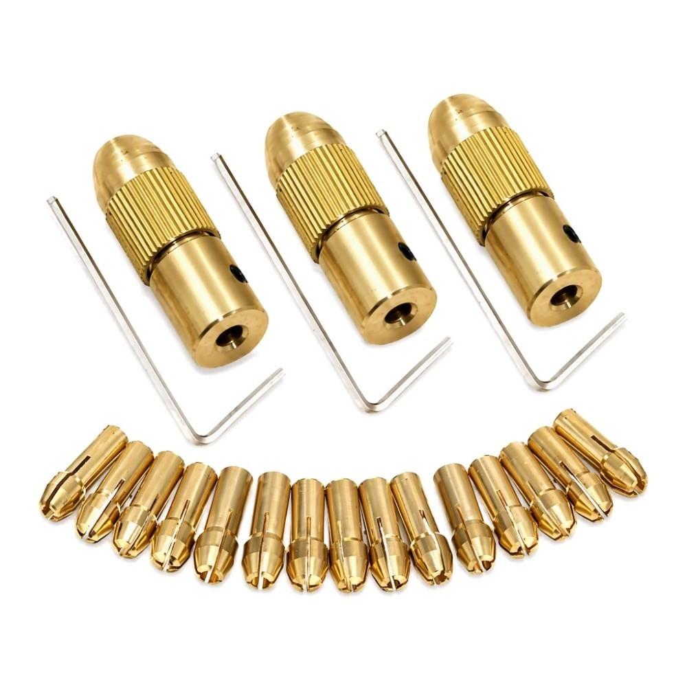 3 Sets Brass Material Drill Bit Collet Set Micro Drill Collet Chuck  For Rotary Tools