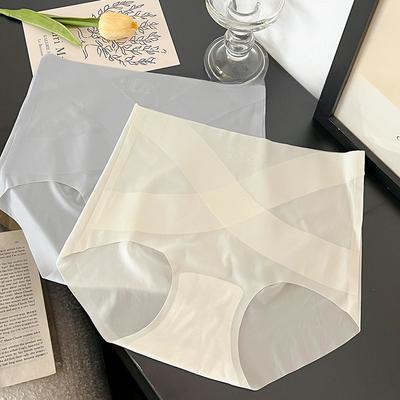 Nahtlose Unsichtbare Unterhosen in Übergröße für Damen, ultradünne High-Waist Ice Silk Slips, Bauchstraffende Kühlende Atmungsaktive Masken-Unterhosen