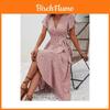 Boho Floral Vneck Openback Maxi Dress With Ruffle Hem For Summer Beach Vacation