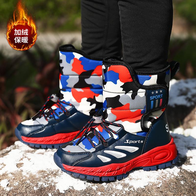 Winter new men's and women's high-top children's shoes export children's velvet warm waterproof and non-slip snow boots cotton shoes