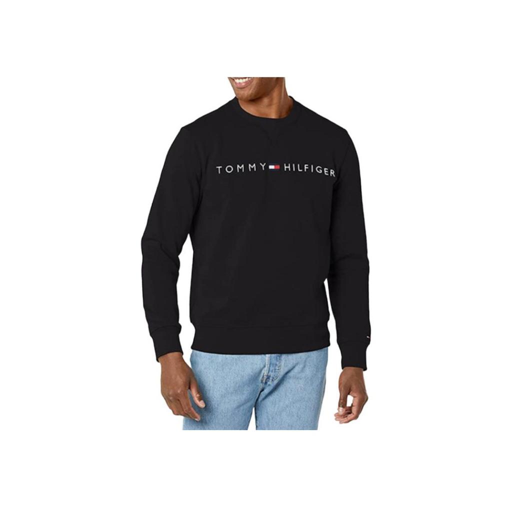 Tommy Hilfiger Solid Color Fleece Letter Print Pullover Straight Cut Round Neck Autumn Winter Sweatshirt Men Sweatshirt Black 78D8989-065
