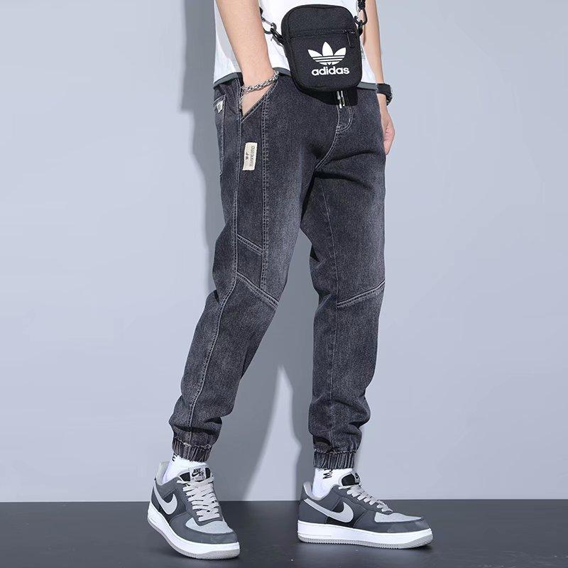 Men's jeans summer new slim fit fashion trend washed retro splicing leggings Harlan pants